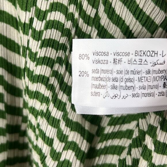 Zara Oversized Top Womens L Green Silk Wavy Stripe Coastal Beachy Mediterranean - Picture 8 of 8